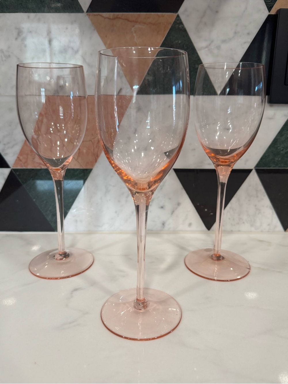 Vintage Set of 3 Mikasa Elite Pink Wine Glasses